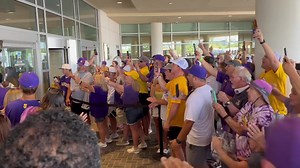LSU Baseball departs team hotel for winner-take-all game three of national championship series against Florida. #LSU | WWL Radio