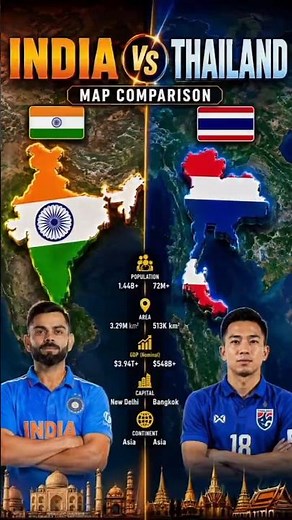 India vs Thailand 🇮🇳🇹🇭 | Map Comparison | Geography, Population, Area & More