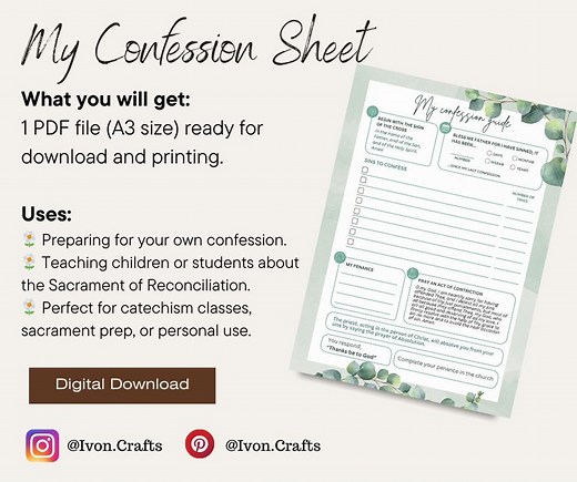 My Confession Guide Printable - Catholic Confession Sheet - Sacrament Preparation - Etsy