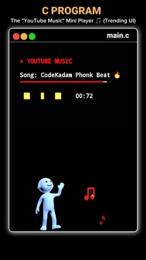 I Coded YouTube Music in C Language 🎵💻 #codinglife programmer #techart #shortvideo #shorts
