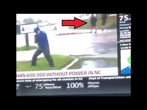 News Reporter caught faking being blown by wind during Hurricane Florence Live Coverage 9-14-18