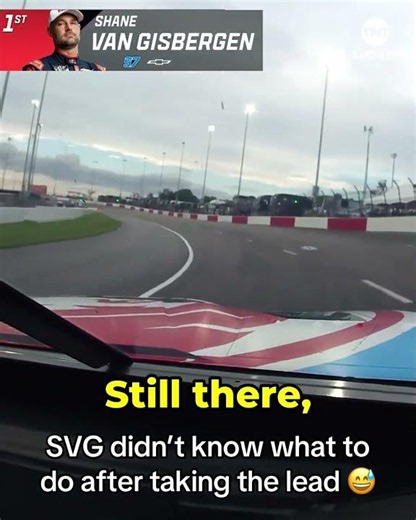SVG over the radio after realizing he took the lead at North Wilkesboro Speedway 🤣