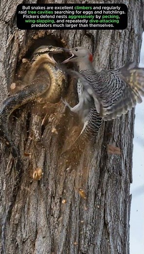 Northern Flicker Risks Everything To Stop Giant Bull Snake 😳🐍