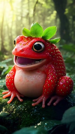 STRAWBERRY FROG IS REAL 🤯 Wait for the eyes! #aiart #shorts
