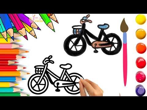 How To Draw cute Bicycle Drawing, Painting & Coloring For Kids and Toddlers_ Child Art 🐋🌈🎨