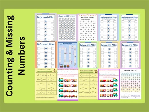 Math Worksheets Printable Interactive Bundle, Counting Numbers, Missing Numbers, Homeschool PDF - Etsy