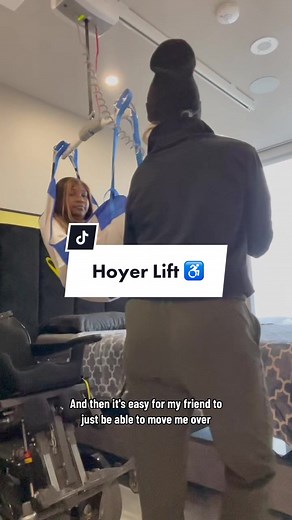 How I transfer from my wheelchair to bed using a ceiling hoyer lift ♿️ #hoyerlift #spinalcordinjury #quadriplegic #paraplegic #disability #disabilitytiktok #wheelchair
