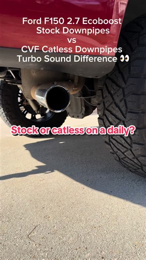 tock downpipes vs CV Fabrication catless downpipes on my 2015 F150 2.7 EcoBoost. Same stock exhaust. Only change is the downpipes. Turbo spool is way louder with the catless setup. Full install videos coming soon. If you’re ordering from CV Fab, use code JOSHSTRINGER to save. I earn a commission at no extra cost to you. #F150 #27EcoBoost #F150Build #EcoBoostNation #BoostedTruck