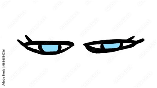 BLue eyes blinking animation, doodle drawing, black and white, stop motion, looped
