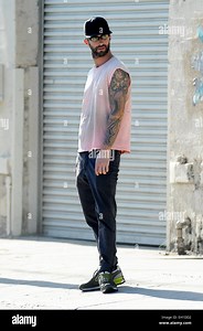 Adam Levine and wife Behati Prinsloo on the set of Maroon 5's music video for their next single 'Animals' Featuring: Adam Levine Where: Los Angeles, California, United States When: 30 Aug 2014 Stock Photo - Alamy
