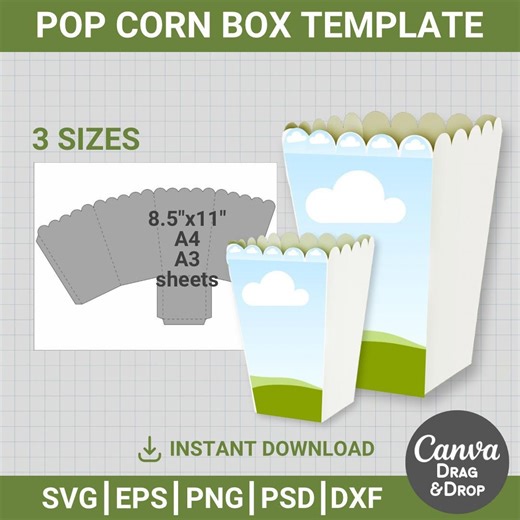 Popcorn Box Template, Bundle, Snack Box Blank Template, DIY, Party Favors, Svg, Dxf, Png, Psd, Canva, Cricut, Drag & Drop - Etsy