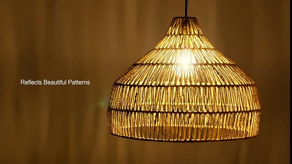 May Cottage Boho Pendant Light - 20" x 15.4" Large Brown, Rustic Rope Hanging Basket Wicker Light Fixture, A Hand Woven Rattan Ceiling Light Chandelier with Premium Adjustable Hardware