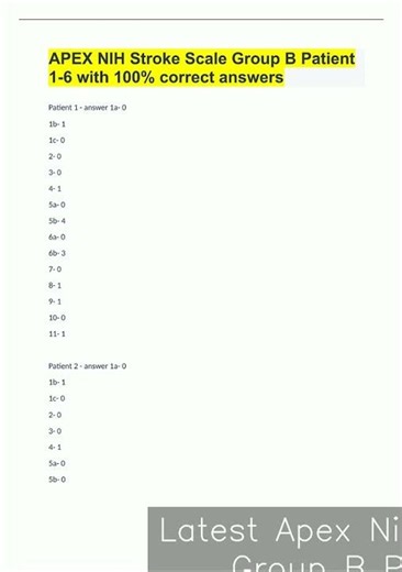 Latest Apex Nih Stroke Scale Group B Patient 1 6 With 100 Correct Answers video