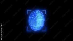Neon Fingerprint scan icon for computer or other device security. Raster illustration.Concept of surveillance and security scanning of digital programs and fingerprint