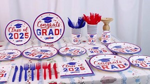 CMUSKO Red & Blue Graduation Decorations Dinnerware Set, Class of 2025 Graduation Plates & Napkins, Serve 25