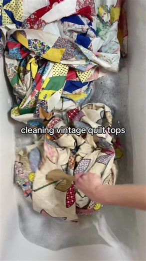 I bought three vintage quilt tops from someone a few years ago, and I am finally washing them so that I can make some fun things out of them. I read a blog by The Farm Chick and she told me to let the quilt tops soak in extremely hot water and 3 to 4 full scoops of OxiClean for 2 to 12 hours. Make sure to follow along to see how well this actually cleans the quilt tops ☺️ ##vintagequilt##cleaningquilts##quilting##quilttop##quilts