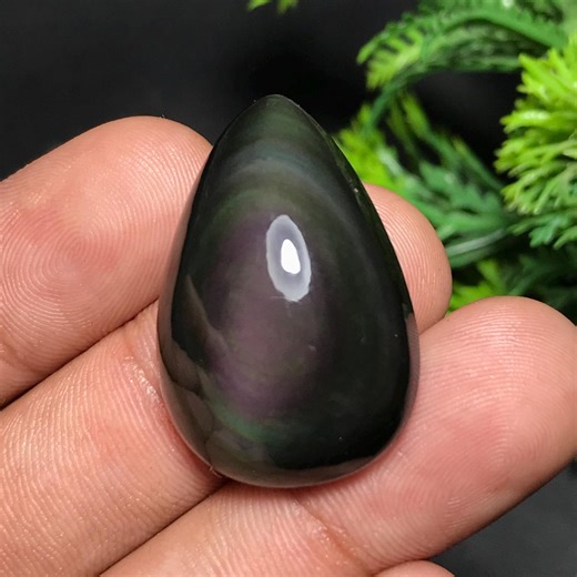 Natural Rainbow Obsidian Cabochon: Pear Gemstone For Jewelry Making (30x21x10mm, 39.10cts) O-018