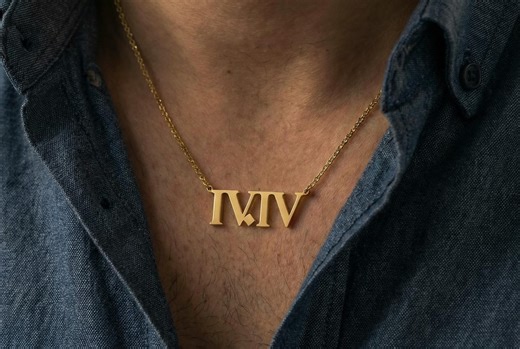 24k Gold Roman Necklace · Custom Date Pendant · Men's Latin Letters Necklace · Couples Jewelry - Etsy Canada