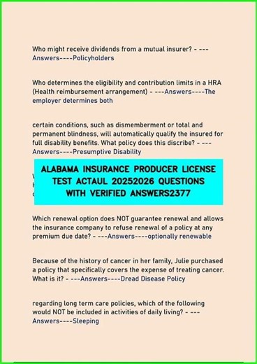 ALABAMA INSURANCE PRODUCER LICENSE TEST ACTAUL 20252026 QUESTIONS WITH VERIFIED ANSWERS2377 video