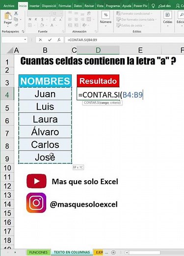 Como contar celdas que contengan una letra en excel