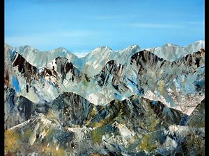 Acrylmalerei Spachtelstrukturen mit Schablone Berglandschaft