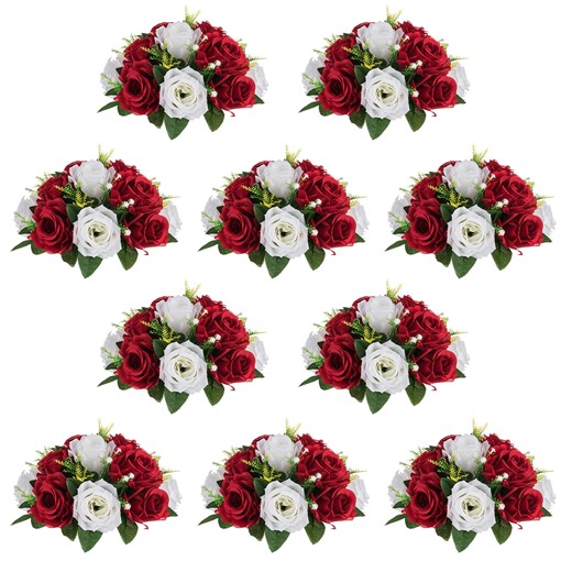 Blosmon Flower Kissing Balls Wedding Centerpieces 10 Pcs Spring Artificial Roses Flowers Vintage Crimson white Floral Arrangements