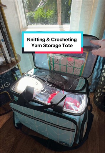 This yarn bag for crocheters and knitters is the best designed one I've ever seen in my 24 years of crocheting! It's SO GOOD!!! #crochetersoftiktok #knitting #crocheting #yarnstorage #craftstorage