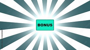 Bonus comic font animation , Motion Graphics animation white capital letters inside Animated comic cartoon background, with rotating ornaments Cyan rays background video. 4K motion animation