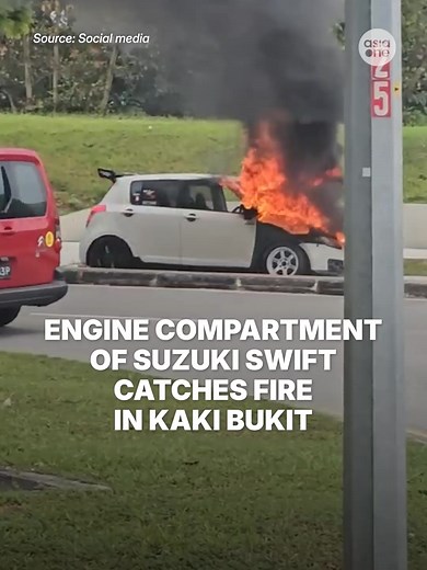 A video circulating online shows flames and thick smoke rising from a Suzuki Swift along Kaki Bukit Avenue 4 on Tuesday (March 3). SCDF said the fire was extinguished and no injuries were reported. #sgnews #singapore #fire #suzuki #car