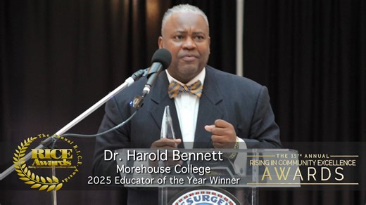 This sneak preview video highlights the moment that Dr. Harold V. Bennett, Ph.D., D.Min, Chair of Morehouse College's Department of Philosophy and Religion, the Martin L. King Jr. Endowed Chair of Religion, and the Administrative Dean of the C.H. Mason Theological Seminary at the Interdenominational Theological Center (ITC), won the 2025 RICE Educator of the Year - based on his remarkable achievements and his significant contributions to academic and community life in Atlanta and beyond! This vi