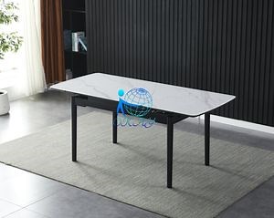 [Hot Item] Okay Extendable Wood Dining Table White Ceramic Dining Room Marble Dining Table with Solid Wood Painting Legs Modern Marble Top Dining Table