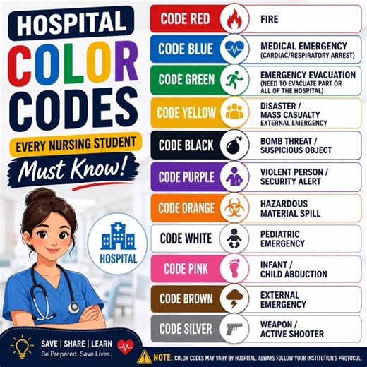 🚨 Hospital Color Codes Every Nursing Student Must Know! 🏥 #nursing #norcet