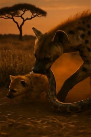 SHOCKING – Hyena Rescues Cub from Snake