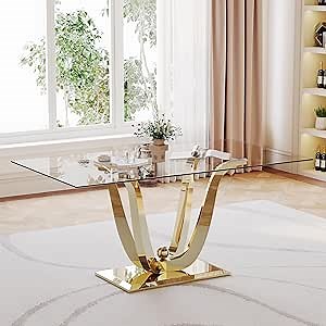 70in Glass Dining Table,Rectangular Kitchen Table for 4 & 8 Person with 0.39'' Tempered Glass Table Top and Stainless Steel Base,Modern Kitchen Dining Room Table for Home, Kitchen