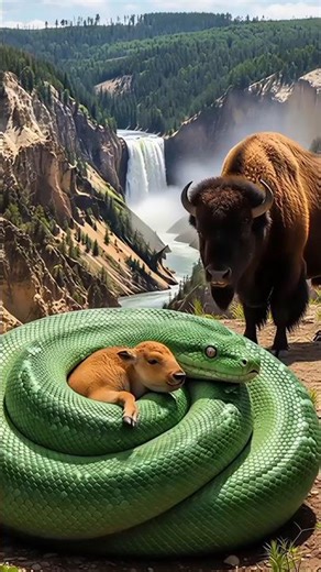 Python vs Bison — you won’t expect the ending! 🦬🐍 #animals #snake #snakeattack #rescue