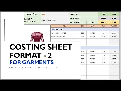Garment Costing Excel Template - Automated Calculations and Summary reports