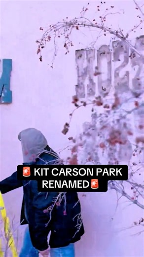 Kit Carson’s name is being removed from a public park in Taos, NM, USA, as we speak 🗣️ ! Today, we cease the glorification of Carson’s violence and unify around PEACE. This is history in the making as we take down the old sign in preparation to install the new one. It will read “Red Willow Park”, chosen by leadership of the local Indigenous community: Tiwa or Taos Pueblo People, also known as the People of the Red Willow. This effort was sparked decades ago and failed. It was renewed in 2014, w