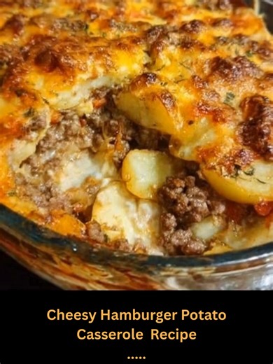 Cheesy Hamburger Potato Casserole 🍽️ This recipe combines ground beef and potatoes in a creamy, cheesy sauce, making it a satisfying choice for dinner. It's a great way to enjoy a filling meal that the whole family will love. 😍 Full recipe is on my page — right under my profile picture ⬆️