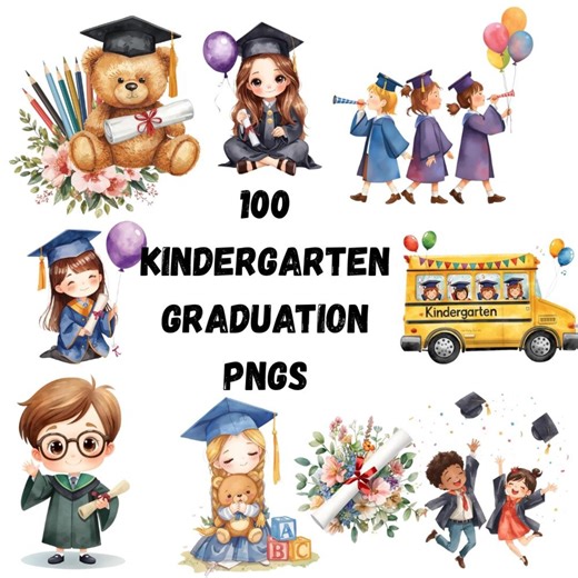 Kindergarten Graduation Clipart PNG Bundle, Teddy Bear, Blonde Graduate Girls (100 Files) - Etsy