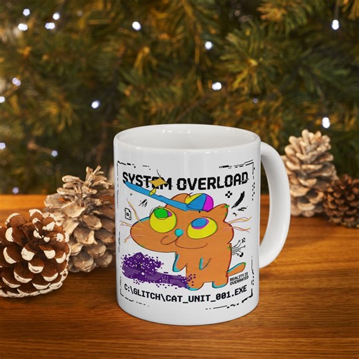 Glitch Art Cat Mug | Retro Computer Science Programmer Coffee Cup (11oz 15oz) - Etsy