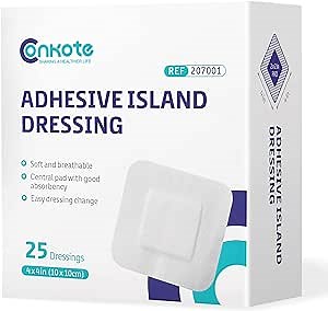 Bordered Gauze Island Dressing 4” x 4”, Adhesive Wound Dressing with Breathable and Quick Absorption Central Pad, Pack of 25 Dressings