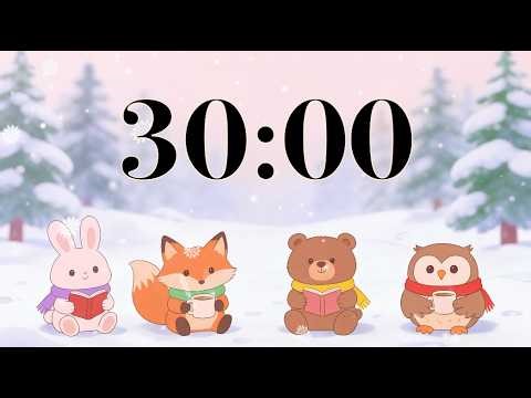 30 Minute Winter Classroom Timer ❄️ Cozy Lofi Study Music, Cute Animals Reading, Hot Cocoa, & Snow