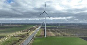 sustainable energy, renewable energy, wind park, wind turbines. The Netherlands. Aerial view.