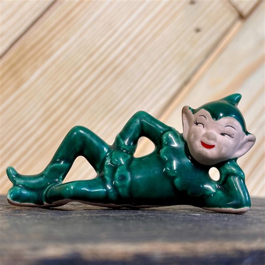 Green Gilner Pixie Figurine What an Interesting Pose Midcentury Kitsch Christmas Farmhouse Inspire Tiered Tray - Etsy