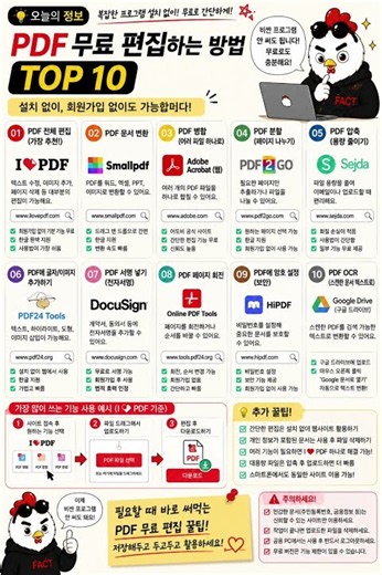 📄 PDF 편집, 변환, 합치기, 압축까지 무료로 해결하는 방법! 꼭 알아두면 업무와 과제 시간을 줄여주는 PDF 꿀팁 TOP10을 소개합니다.