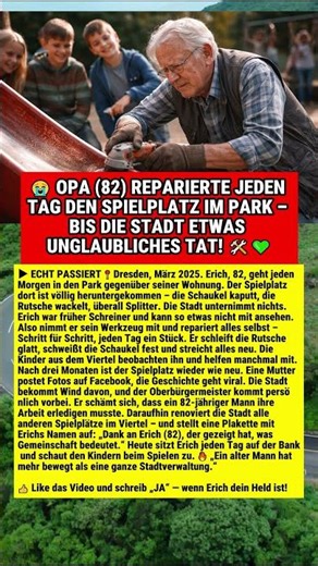 😭 OPA (82) REPARIERTE JEDEN TAG DEN SPIELPLATZ IM PARK – BIS DIE STADT ETWAS UNGLAUBLICHES TAT! 🛠️💚