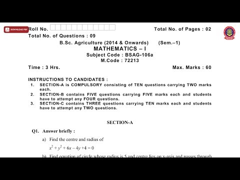 BSC AGRICULTURE 1ST SEM MATHEMATICS 1ST MAY 2019 | PTU