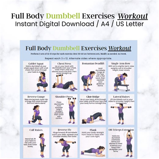 Full Body Dumbbell Workout Chart | Home Exercise Poster (digital Download) - Etsy