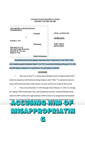 The SEC has filed a lawsuit against VBit founder Dan Vo