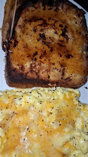 Soft scrambled eggs with cheese& French toasts. Served with yogurt& pineapples. Good morning 💡. | Food Remix II